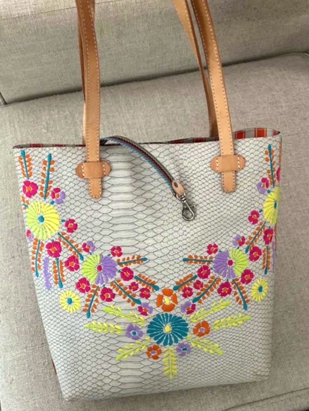 Consuela Songbird Everyday Tote Bag in White & Gray Reptile Print Leather